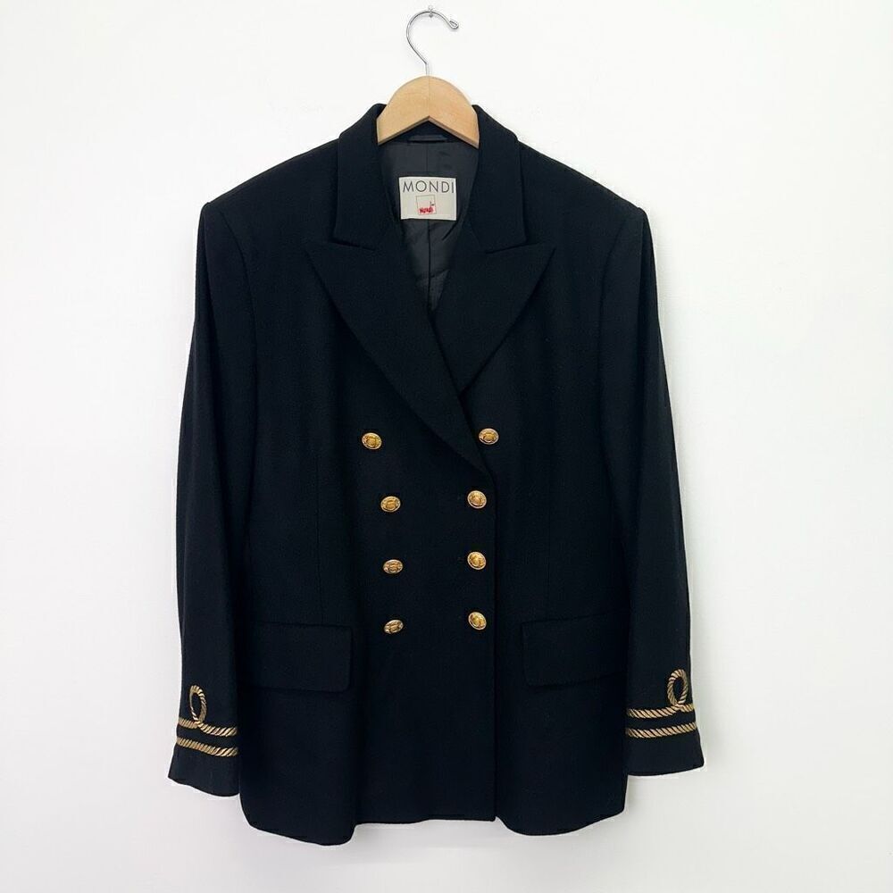 Mondi Black Double Breasted Nautical Inspired Gold Embroidered Cuffs and Hardwar